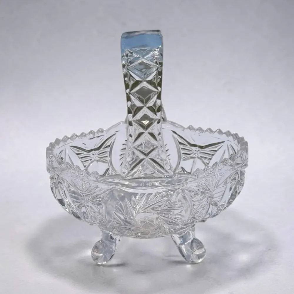 VTG Crystal Clear Anna Hutte Bleikristall Candy Trinket Bowl Handled Basket